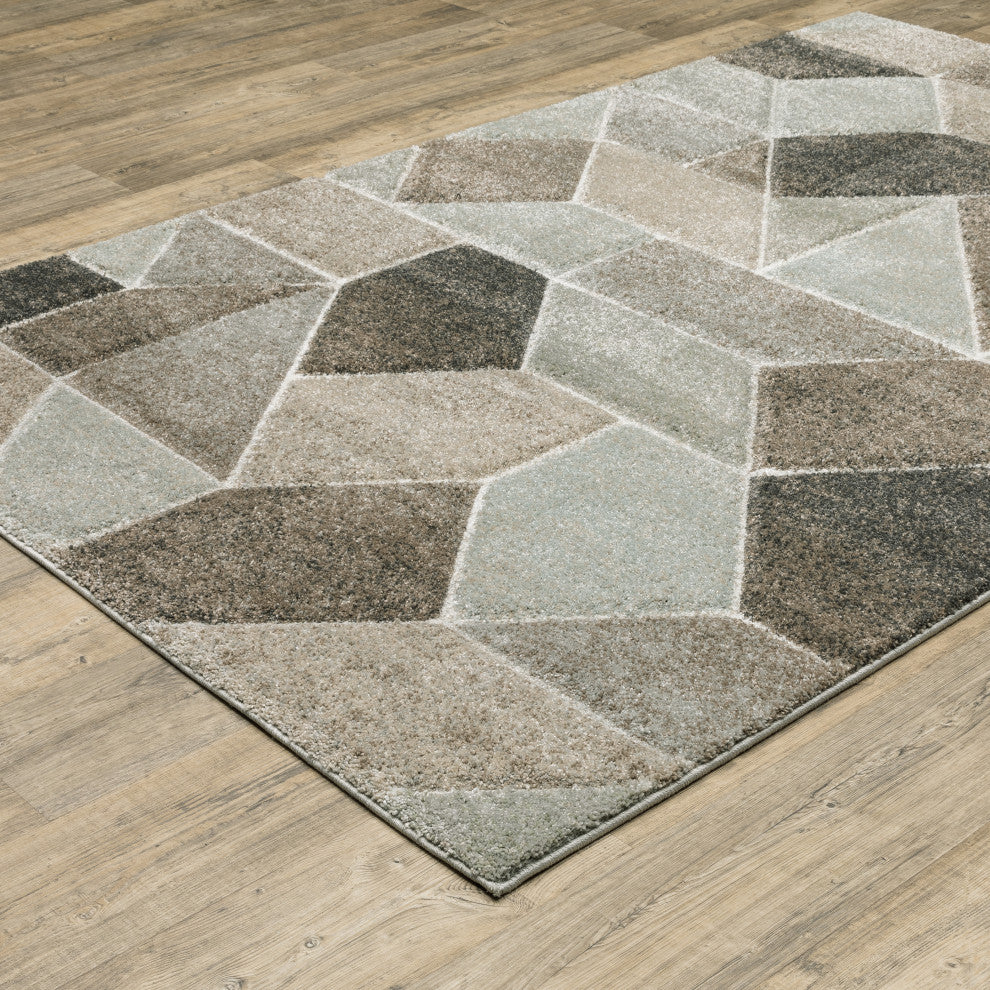 Canton Geometric Grey/Brown Indoor Area Rug, 7'10"x10'10"