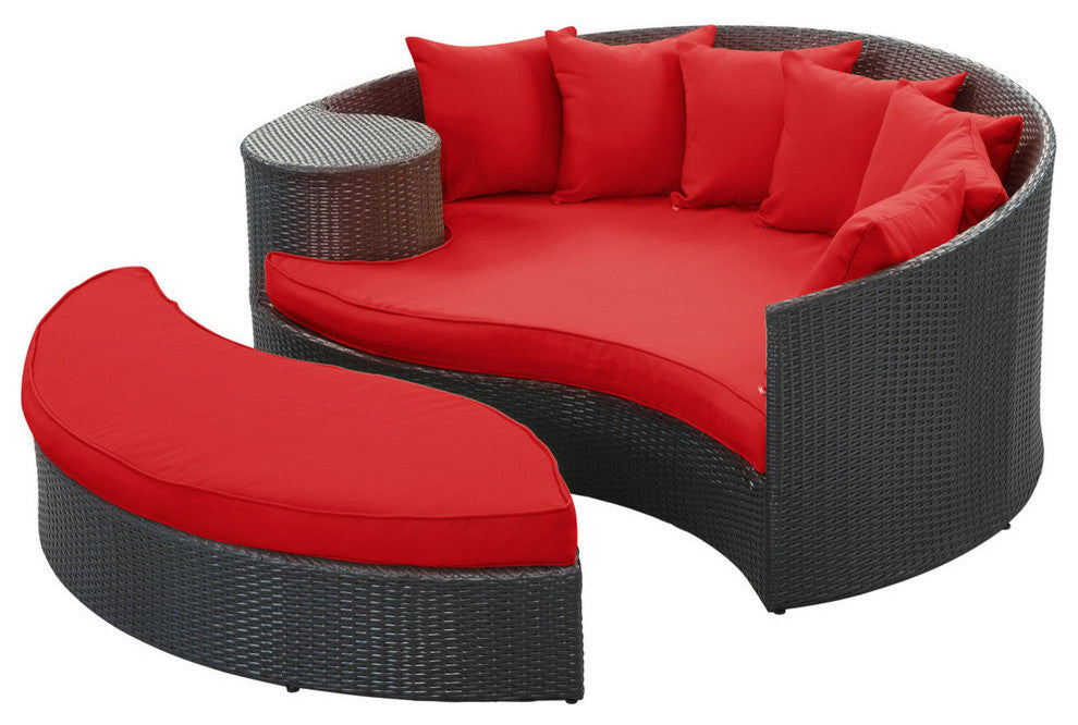 Modern Contemporary Outdoor Patio Rattan and Wicker Sofa Red