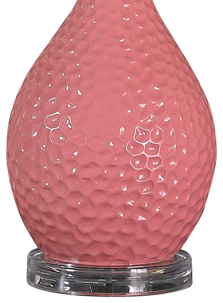 Benzara BM233920 Pin Bowl Design Metal Table Lamp With Hammered Pattern, Pink