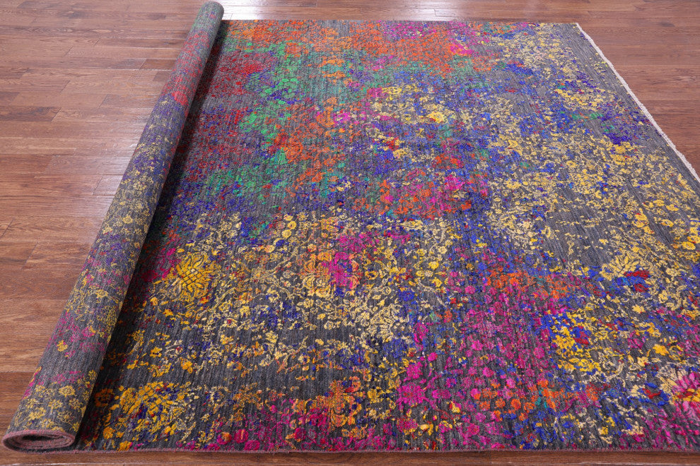 Wool and Silk Modern Hand Knotted Rug 8' 9" X 11' 11" Q11854