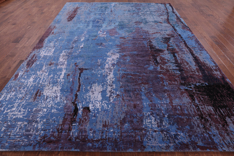 9' 1" X 11' 10" Wool and Silk Abstract Handmade Rug Q8781