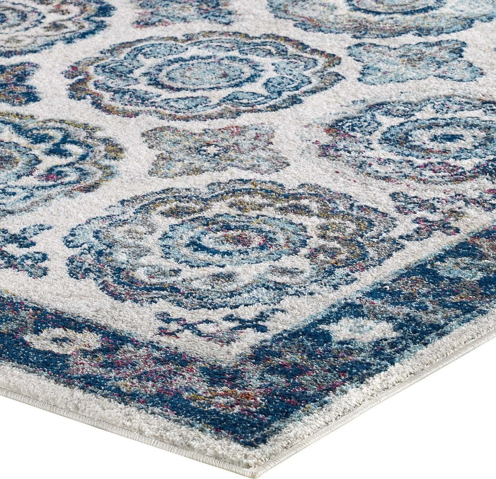 Transitional Distressed Vintage Floral Moroccan Trellis 8x10 Area Rug