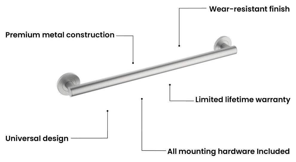 24" Stainless Steel Bathroom Safety Grab Bar, Brushed Nickel