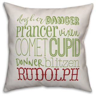 Reindeer Names 16"x16" Throw Pillow