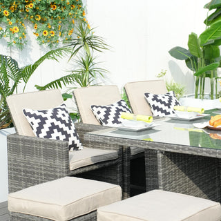 10-Seat Outdoor Rectangular Long Dining Wicker Set, Gray