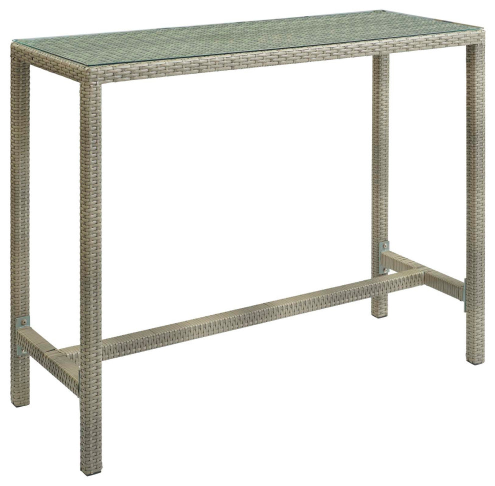 Conduit Outdoor Patio Wicker Rattan Large Bar Table, Light Gray
