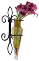 Wall Hanging Amphora Flower Vase Sconce on Fleur Lys Iron Stand, Amber Glass