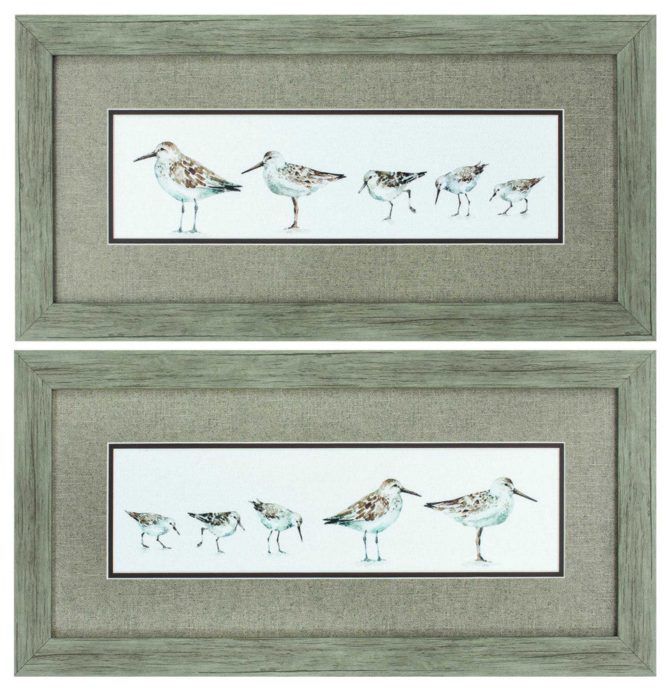 HomeRoots 26" X 13" Woodtoned Frame Pebbles and Sandpipers, Set of 2