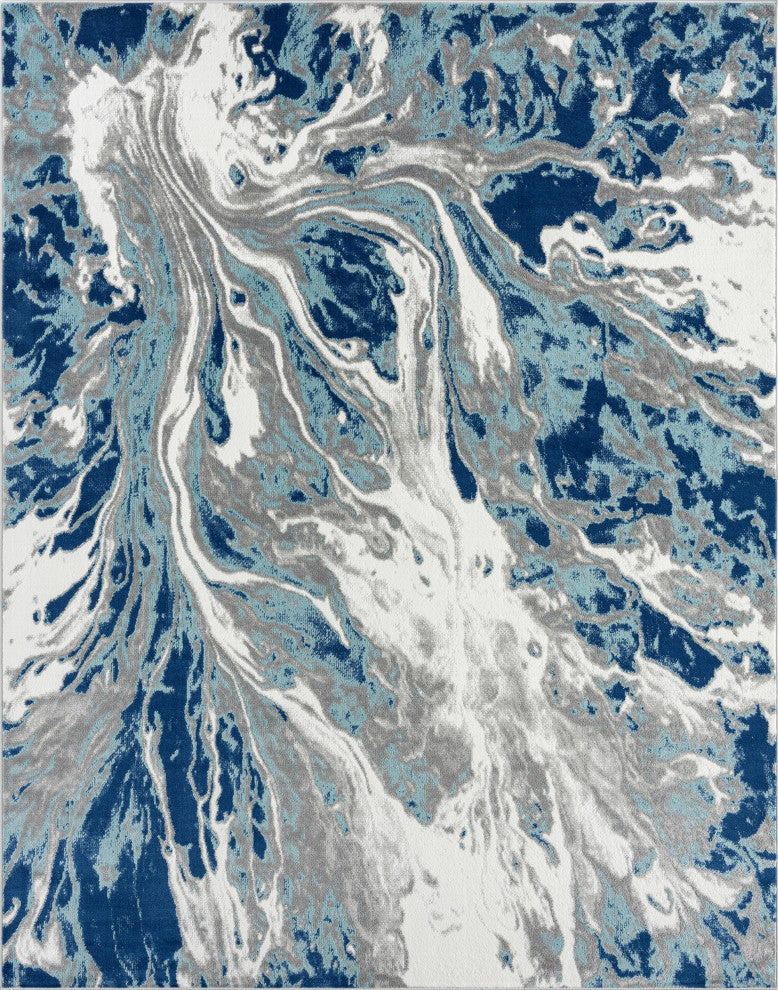 Colton Contemporary Abstract Blue/Cream Rectangle Area Rug, 7'11''x10'3''