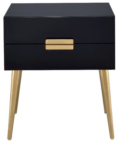 24" Black and Gold End Table With Two Drawers