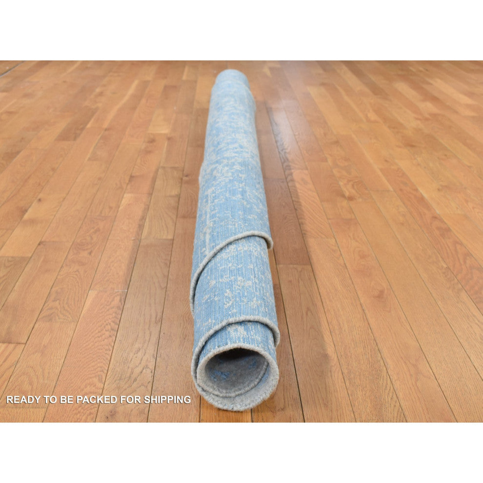 Taupe Color Jacquard Hand Loomed Wool and Art Silk Round Rug 7'10" x 7'10"