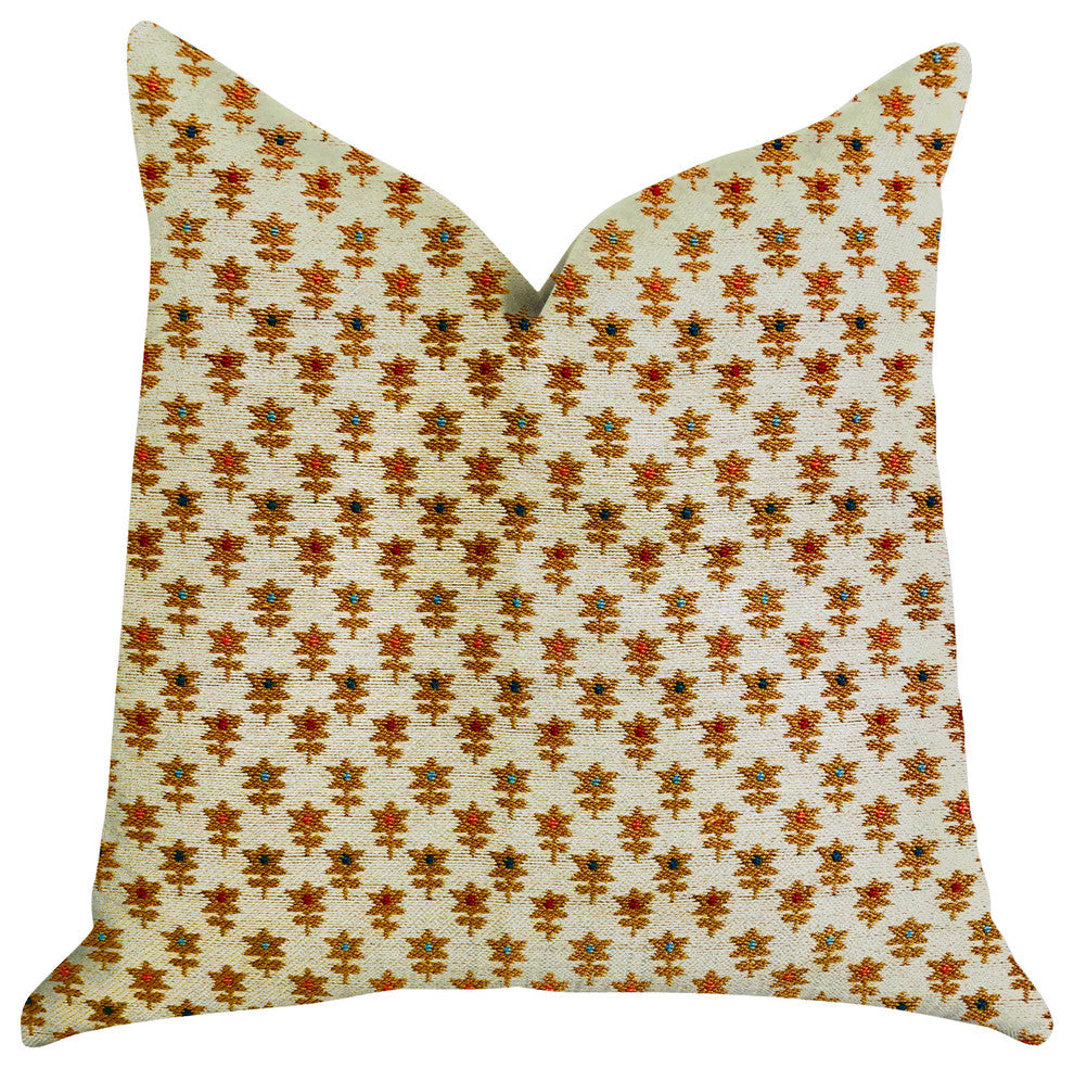 Rosy Posse Orange and Tan Floral Luxury Throw Pillow, 20"x30" Queen