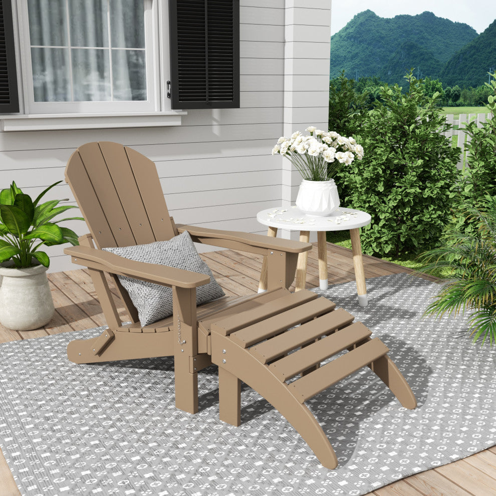 WestinTrends 2PC Classic Adirondack Chair Ottoman Outdoor Patio Conversation Set, Weathered Wood