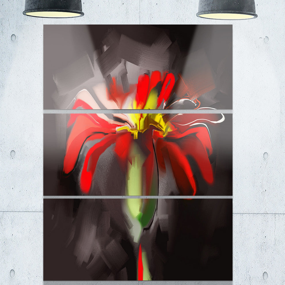 "Abstract Red Flower" Glossy Metal Wall Art, 3 Panels, 28"x36"