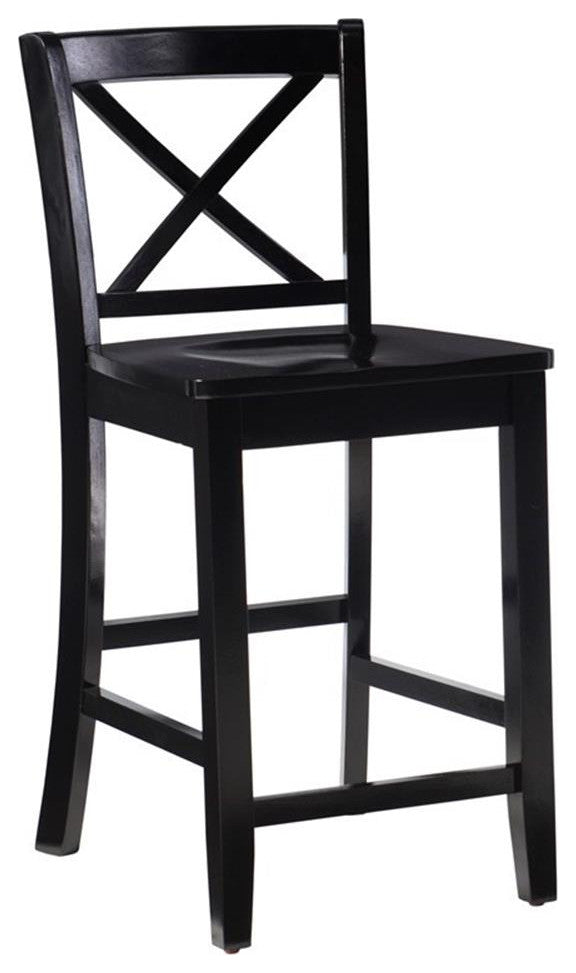 Linon X Back Wood Counter Stool 24" Seat Height in Black Painted Finish