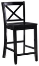 Linon X Back Wood Counter Stool 24" Seat Height in Black Painted Finish