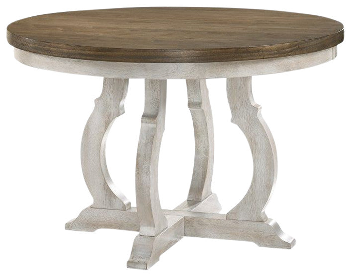 ACME Cillin 47"W Wooden Round Dining Table, Vintage Walnut/White