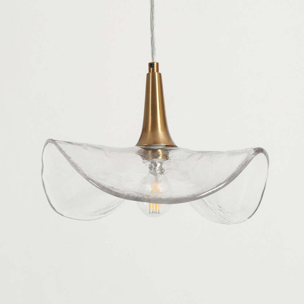LNC Vitzthum 11" Wave Shaped Glass Pendant Light, Brass, Modern Style