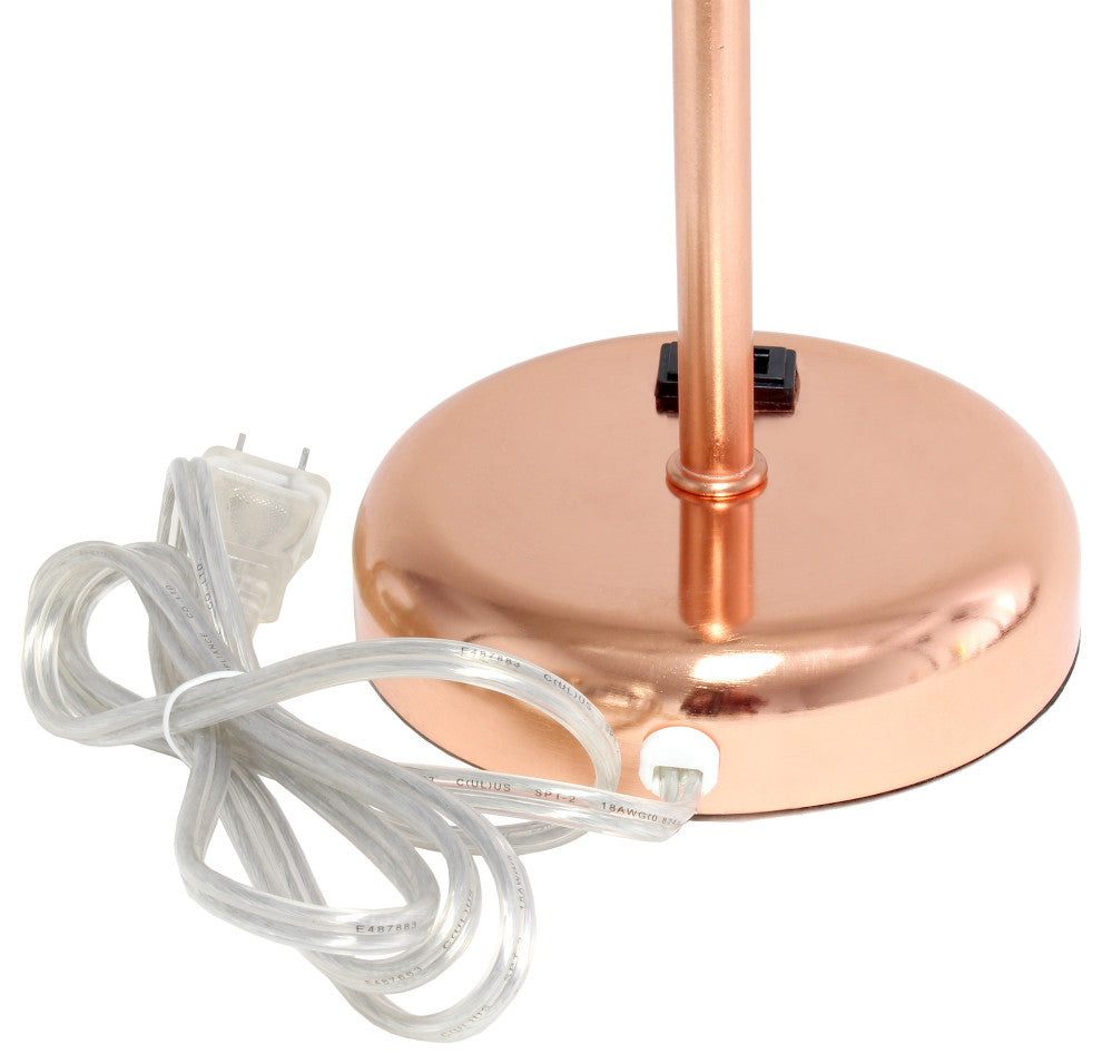 Rose Gold Stick Lamp With Charging Outlet and Fabric Shade Two Pack Set