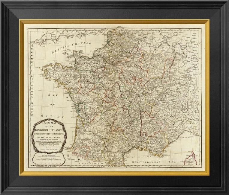"A new map of the Kingdom of France, 1790"  by Thomas Kitchin, 20x18"