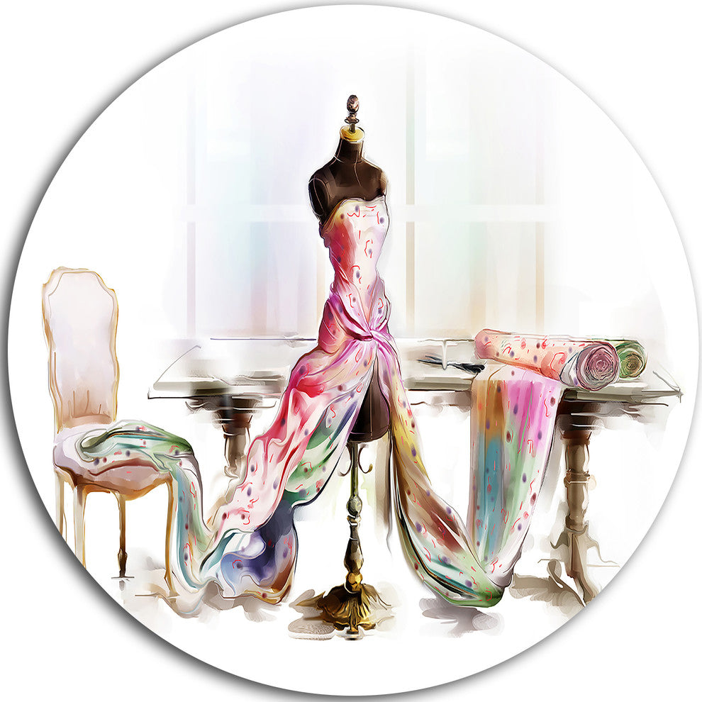 Dressed Tabletop Mannequin, Digital Art Round Wall Art, 11"