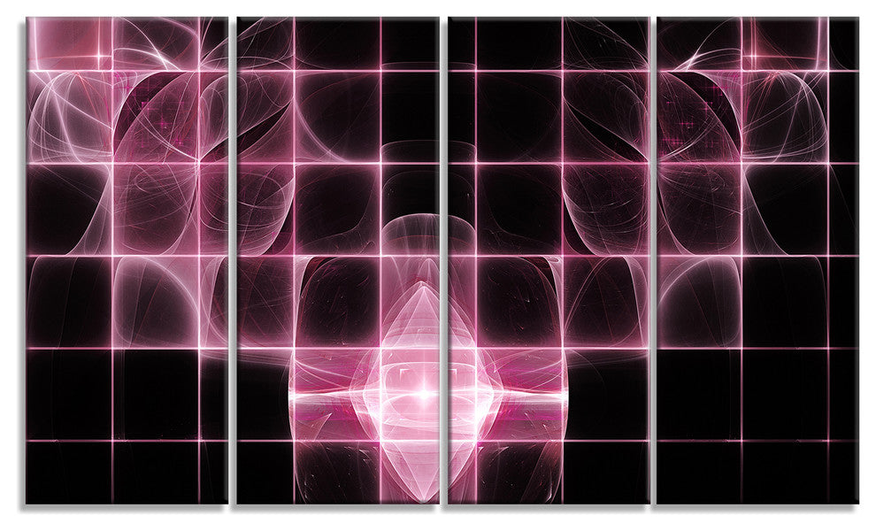 Pink Bat Outline on Radar, Abstract Canvas Art Print, 48"x28", 4 Panels