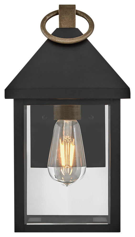 Lark Rhett 13" Small Outdoor Wall Mount Lantern, Black + Burnished Bronze