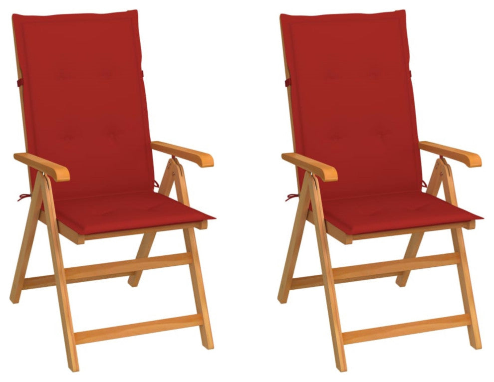 vidaXL Garden Chairs, Set of 2, With Red Cushions Solid Teak Wood