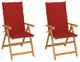 vidaXL Garden Chairs, Set of 2, With Red Cushions Solid Teak Wood