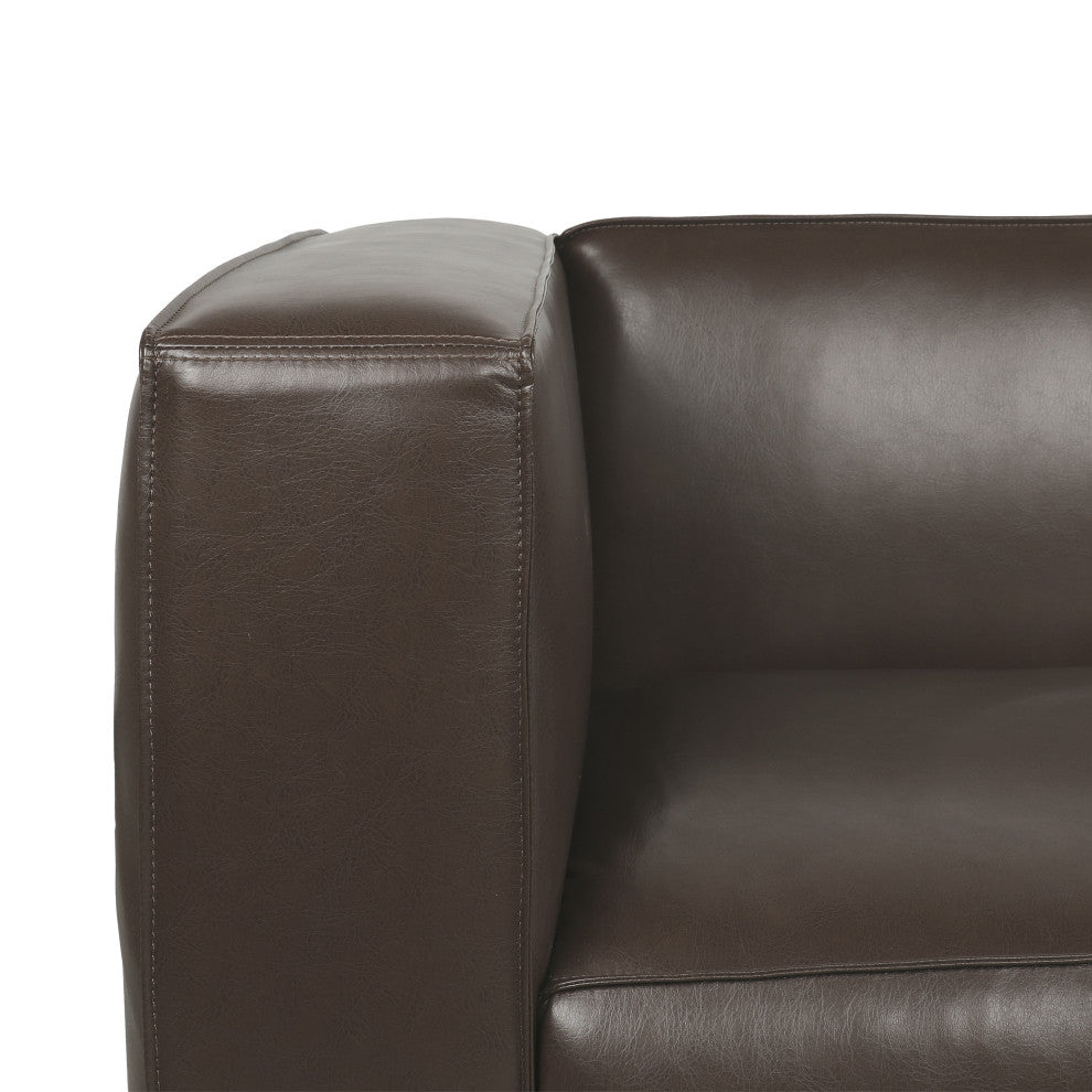 Minkler Contemporary Faux Leather 3 Seater Sofa, Dark Brown/Dark Walnut