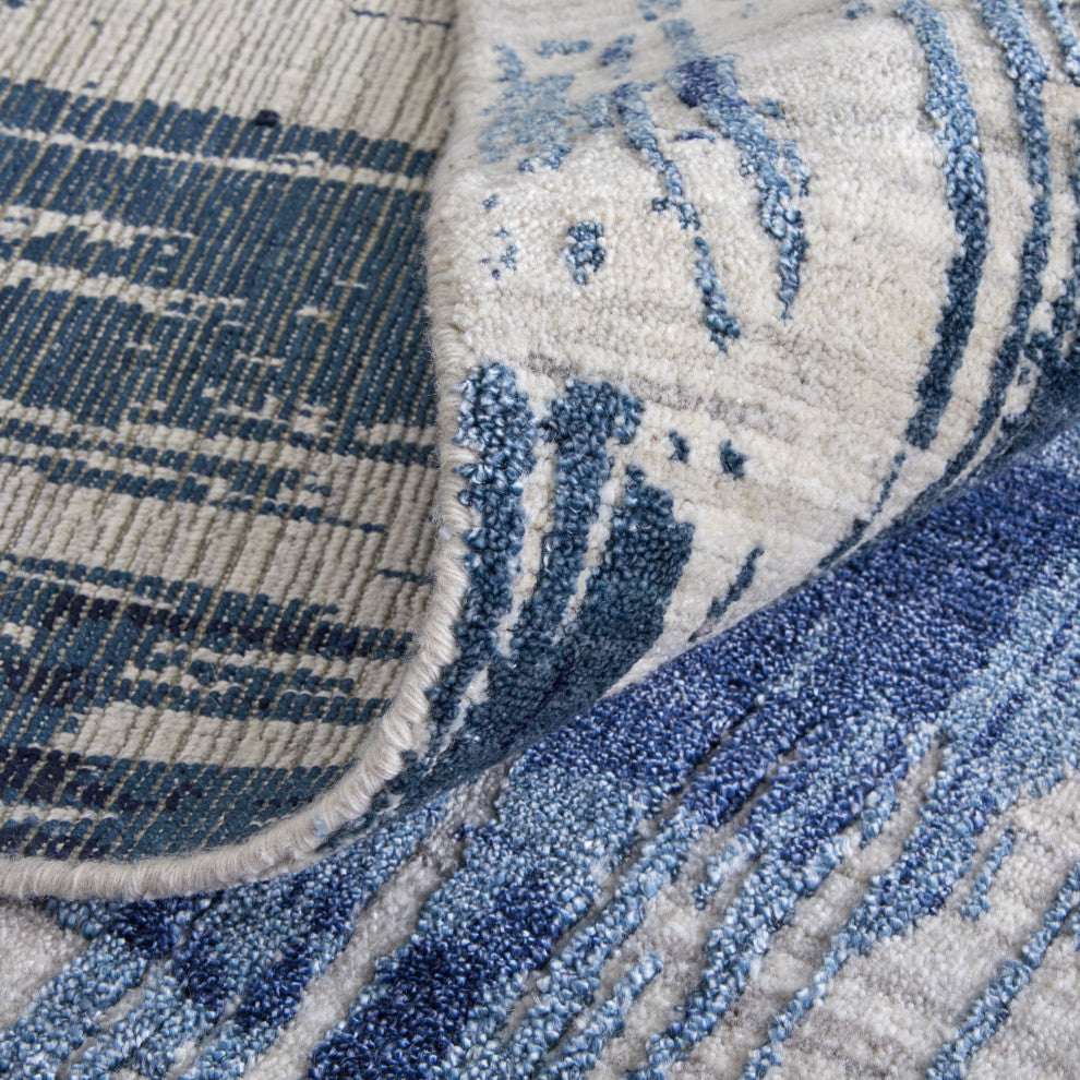 Kinton Modern Abstract, Blue/Ivory, 8'x8' Round Rug