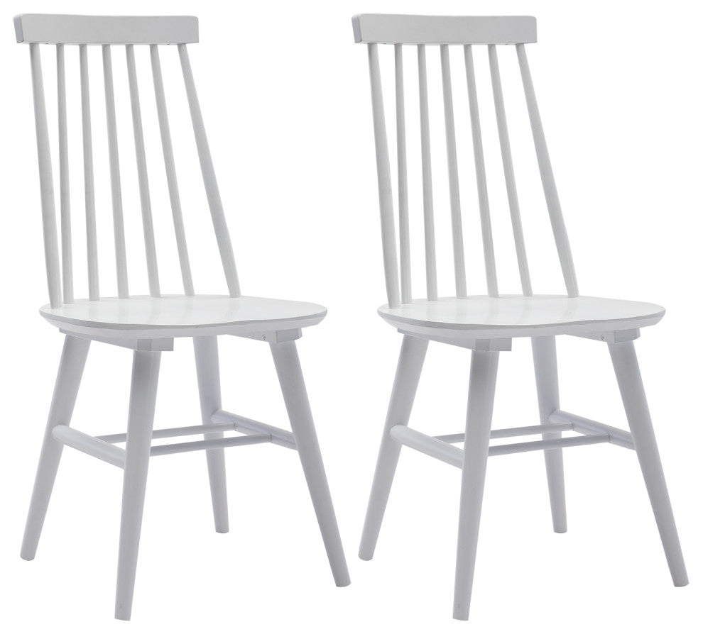 Set of 2 Farmhouse Spindle Wood Windsor Dining Chairs, White