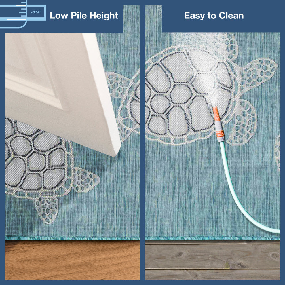 Carmel Seaturtles Indoor/Outdoor Rug, Aqua, 1'11"x7'6" Runner