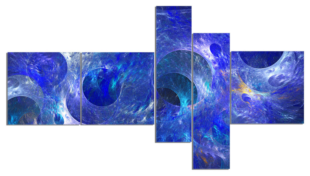 Clear Blue Fractal Glass Texture, Abstract Canvas Art Print, 60"x32", 5 panels