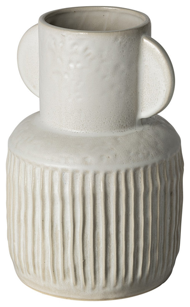 12" Whitewash Handled Textured Ceramic Vase