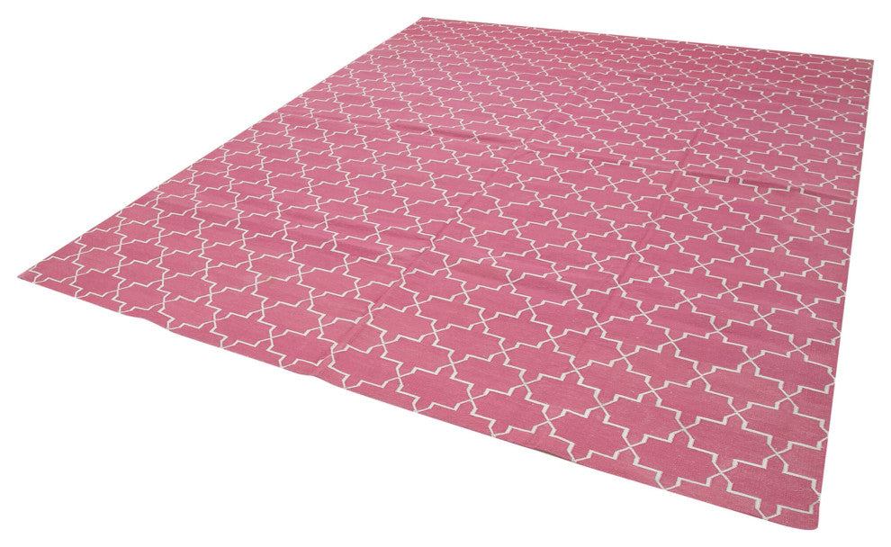 Rug N Carpet - Handmade Wool 8' 1'' x 9' 9'' Geometric Dhurrie Kilim Rug