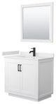 36"SGL Vanity White, White Cult. Marble Countertop, Sink, Black Trim, 34"Mirror