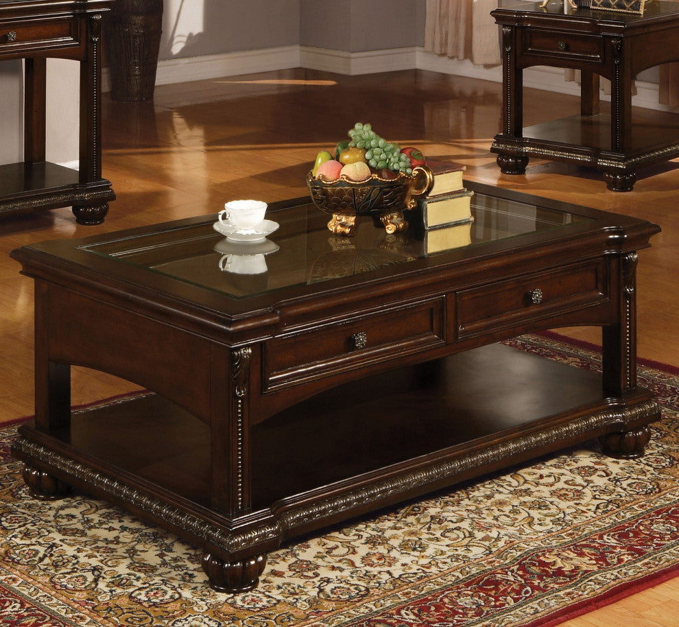 Rectangular Coffee Table With 2 Drawers, Cherry