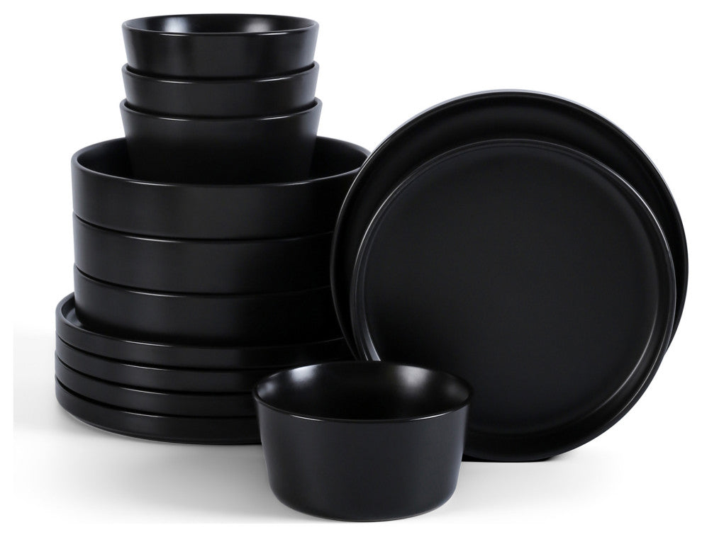 Stone Lain Celina Stoneware Dinnerware Set, Cereal and Dinner Bowls, Black, 12-Piece