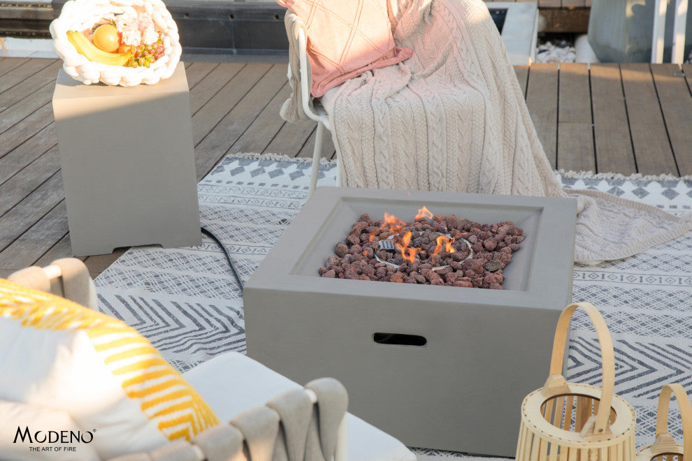 Ridgefield Square Gray Concrete 27" Natural Gas Fire Pit by Modeno