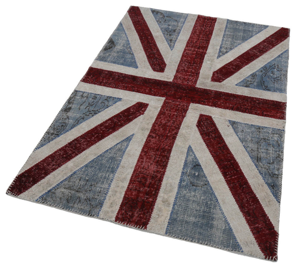 Rug N Carpet - Hand-knotted Turkish 4' 0'' x 6' 0'' Flag Patchwork Rug