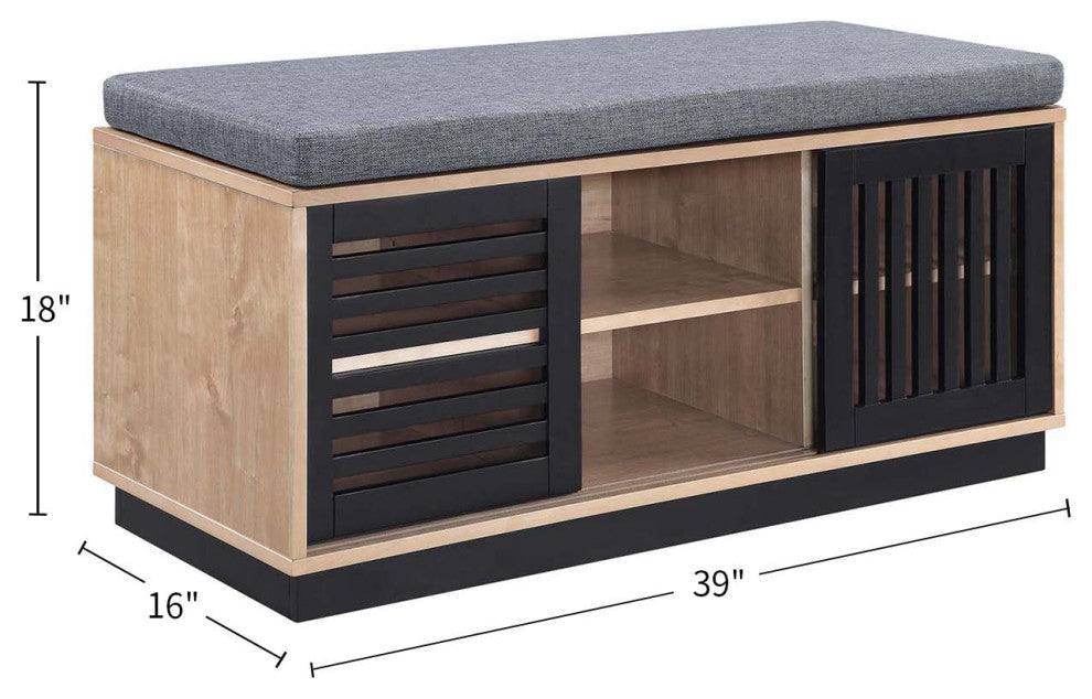 2 Tier Shoe Bench With Foam Padded Seat, Oak and Espresso