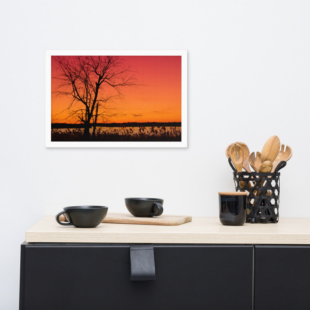Burning Skies Rural Landscape Framed Photo Paper Wall Art Print, White, 12" X 18"