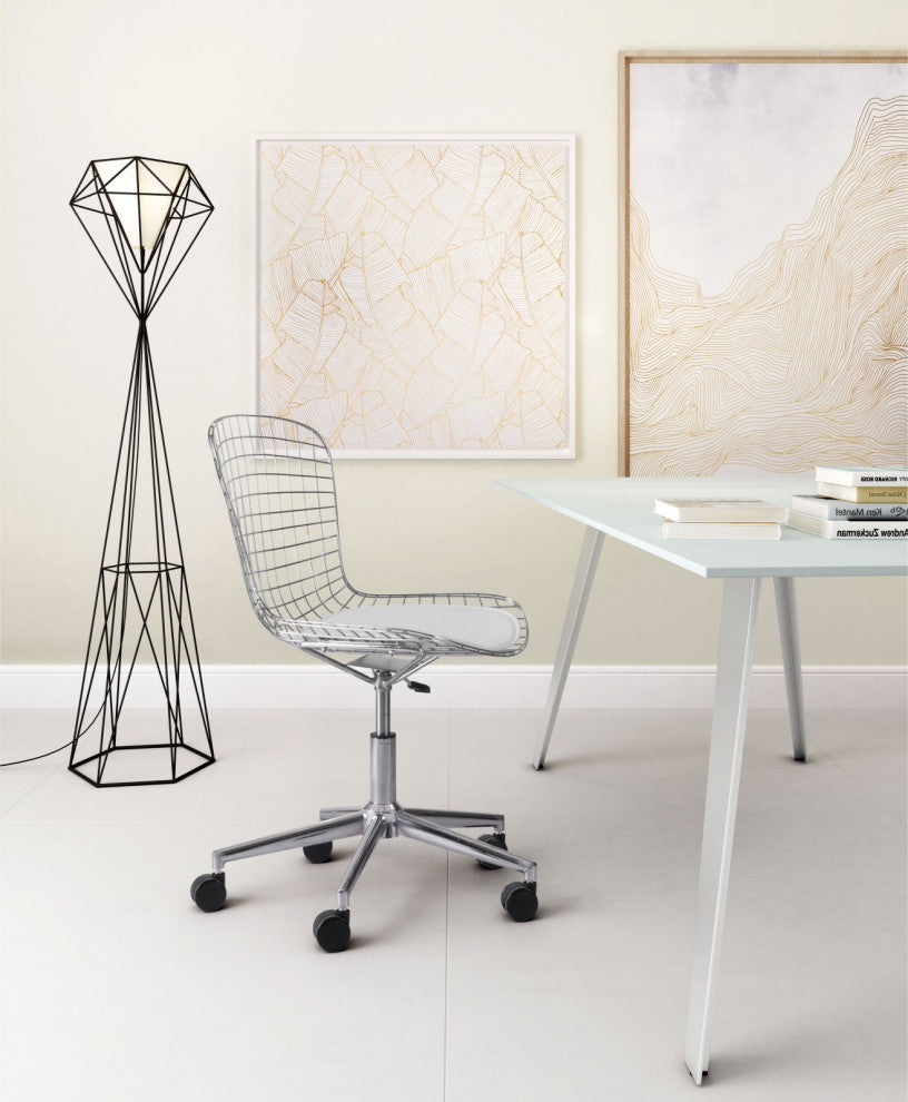 Computer Chair, Faux Vinyl Leather, Steel, Chrome, White, Home Business Office