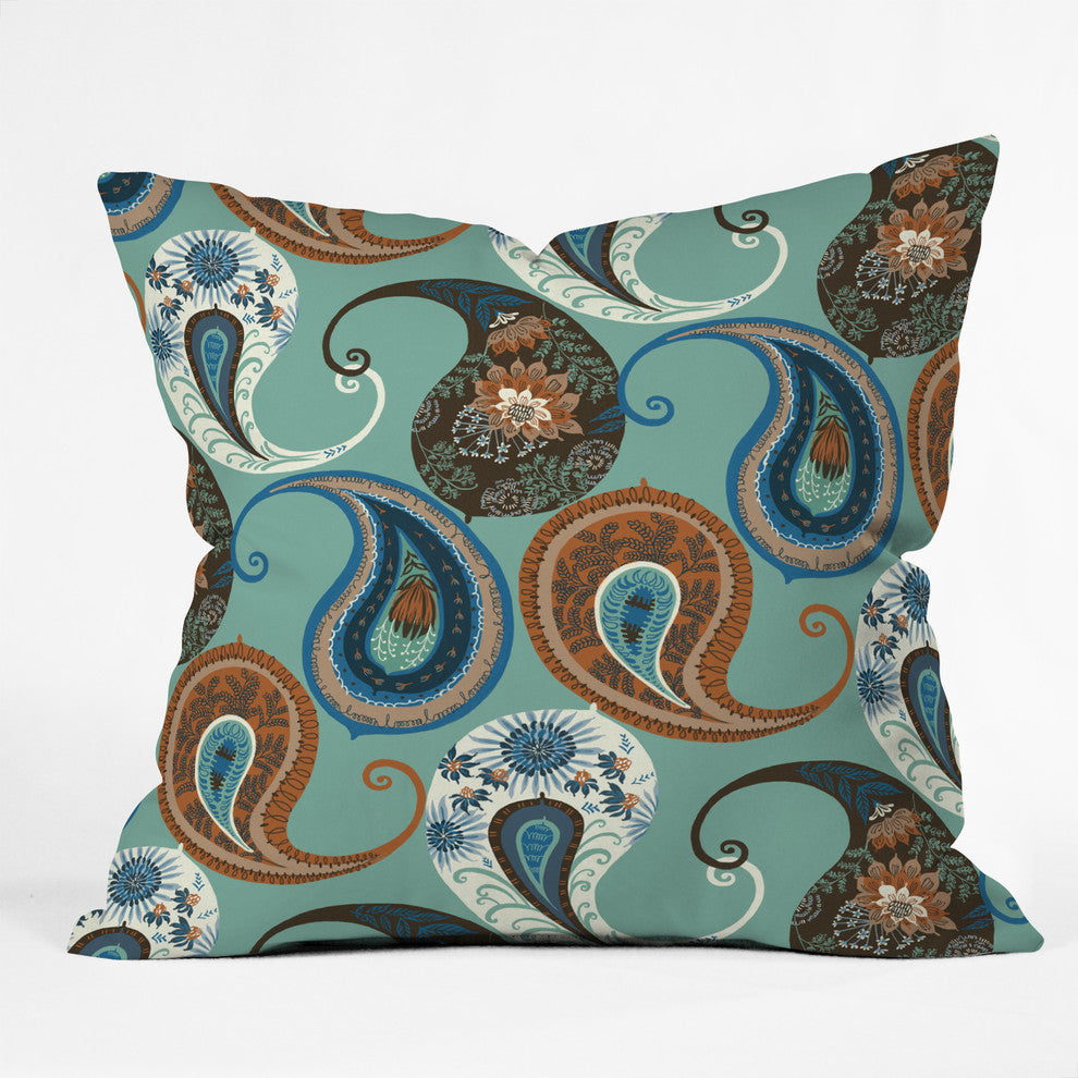 Deny Designs Pimlada Phuapradit Teal Floral Paislys Outdoor Throw Pillow