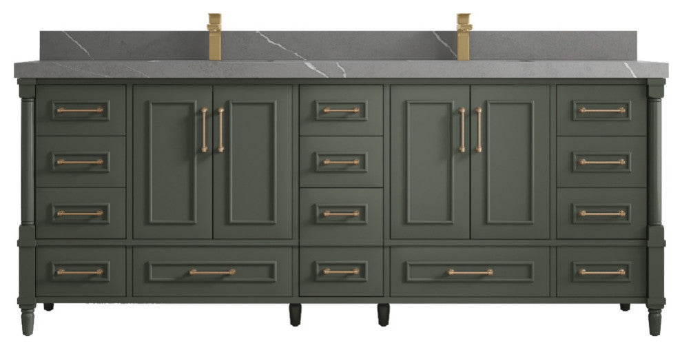 Aberdeen 84 Double Sink Bath Vanity in Pewter Green 2" Piatra Gray