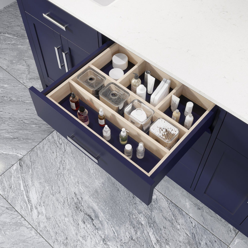 Kali Vanity with Power Bar and Drawer Organizer, Navy Blue, 72"