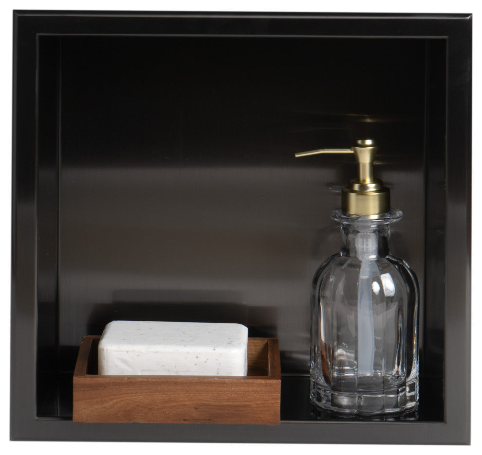 12"x12" Brushed Black Pvd Stainless Steel Square Single Shelf Shower Niche