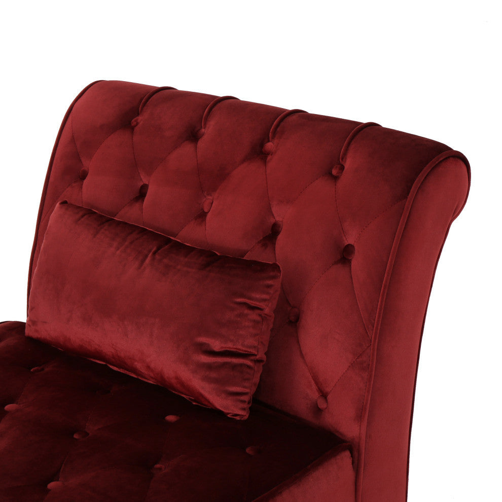 GDF Studio Rafaela Tufted New Velvet Chaise Lounge, Garnet