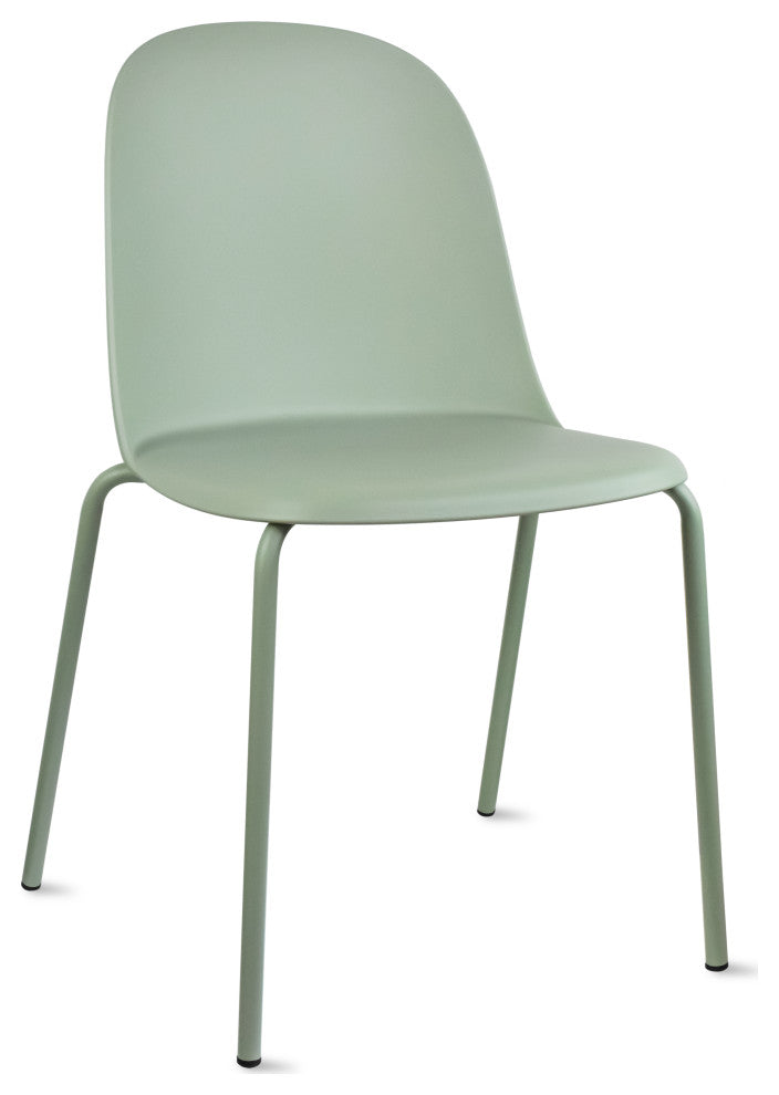 Set of 4 Stackable Modern Dining Stacking Chairs Plastic Metal Chrome Legs, Green